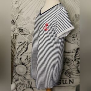 EUC Ingear Resort Navy Blue Nautical Striped T Shirt Dress Beachy Travel Size XL